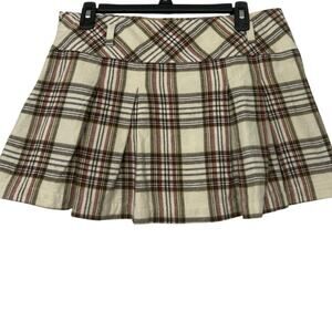 Mudd Y2K Cream Plaid Pleated Micro Mini Skirt Preppy Schoolgirl Coquette GrungeL